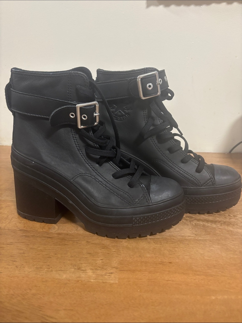Converse Black 70 Hell woman black leather High top platform Boots .New size 5